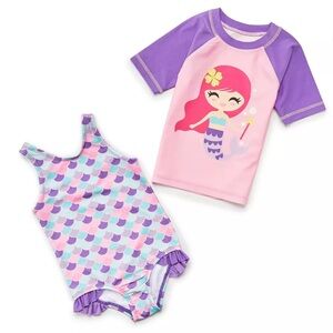 Dreamwave Swim Toddler 2pc Rashgaurd Mermaid Swim Set 3T Quick Dry pink Purple